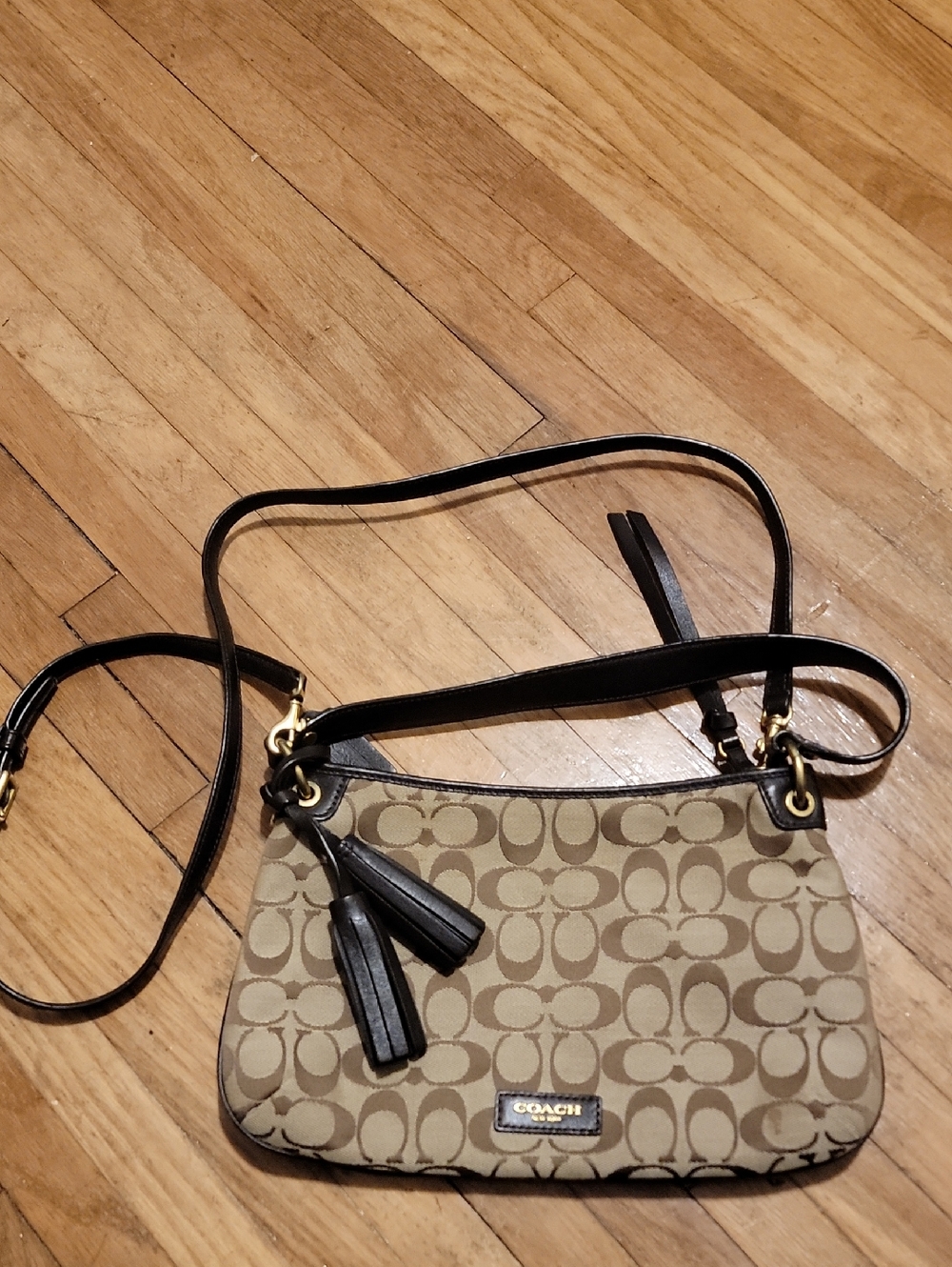 Coach Khaki and Dark Brown Signature Canvas Crossbody